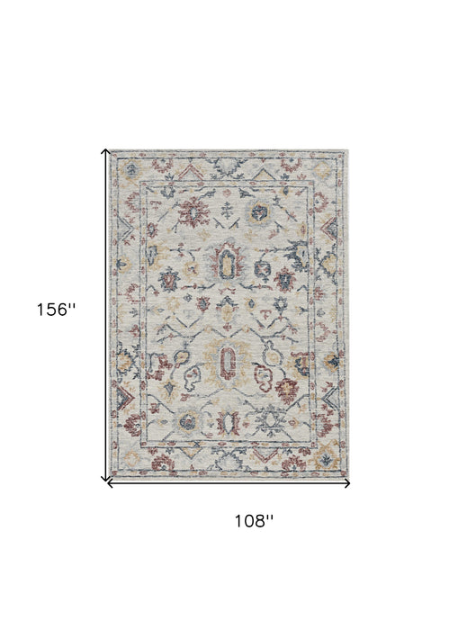 5' X 7' Ivory Floral Bordered Wool Indoor Area Rug