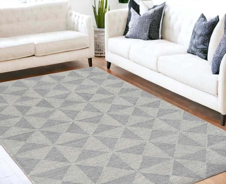 9' X 13' Ivory Hand Tufted Space Dyed Geometric Indoor Area Rug