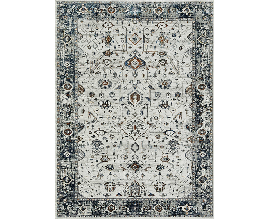 7' Ivory Grey Machine Woven Floral Traditional Indoor Runner Rug