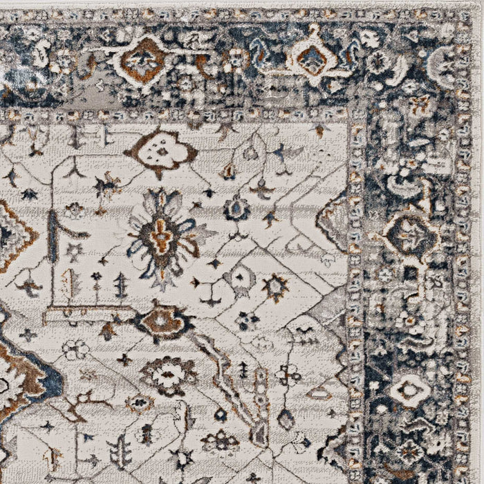 7' Ivory Grey Machine Woven Floral Traditional Indoor Runner Rug