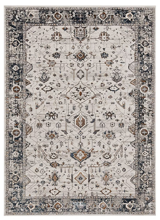 7' Ivory Grey Machine Woven Floral Traditional Indoor Runner Rug