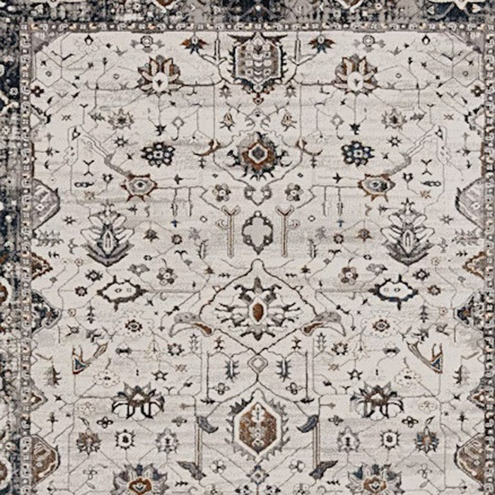 7' Ivory Grey Machine Woven Floral Traditional Indoor Runner Rug