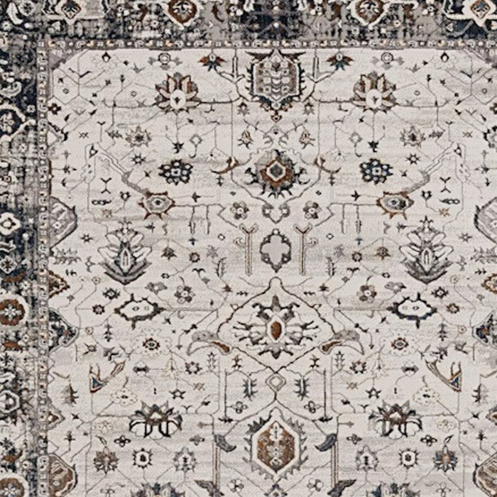 7' Ivory Grey Machine Woven Floral Traditional Indoor Runner Rug