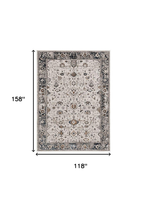 7' Ivory Grey Machine Woven Floral Traditional Indoor Runner Rug