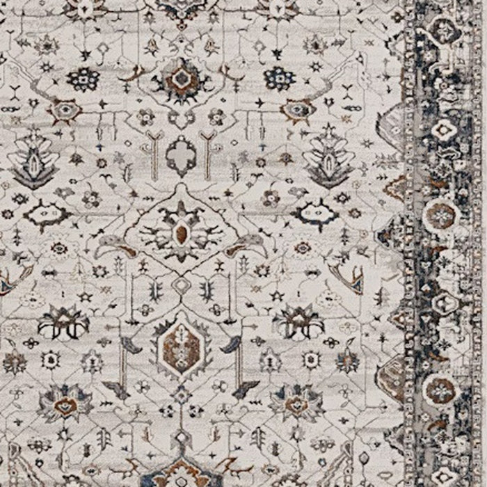 7' Ivory Grey Machine Woven Floral Traditional Indoor Runner Rug