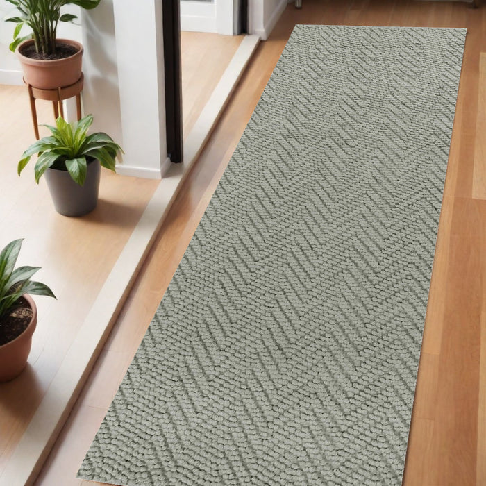 7' Gray Jute Chevron Hand Woven Runner Rug