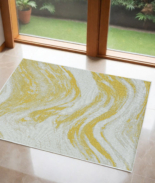 3' X 4' Gold and Ivory Abstract Area Rug