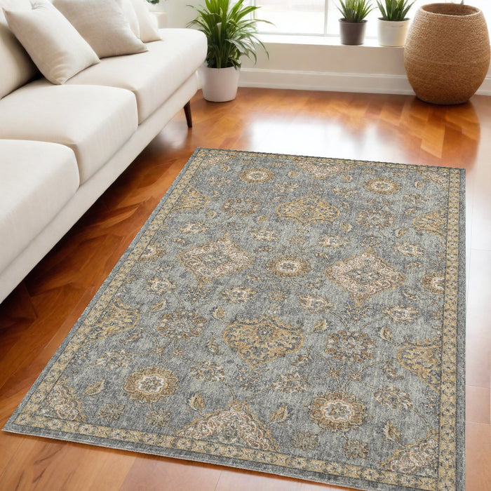 2' X 3' Sage Green Wool Floral Distressed Area Rug