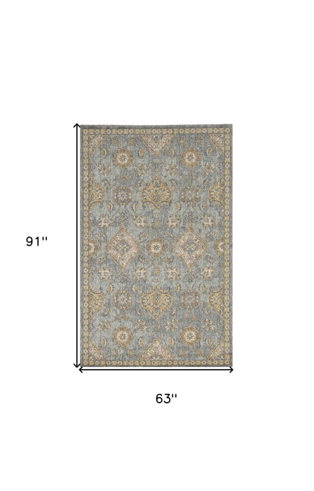 2' X 3' Sage Green Wool Floral Distressed Area Rug