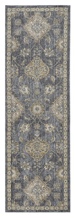 8' X 11' Slate Grey Machine Woven Bordered Floral Vines Indoor Area Rug