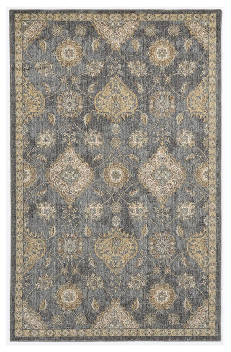 8' X 11' Slate Grey Machine Woven Bordered Floral Vines Indoor Area Rug