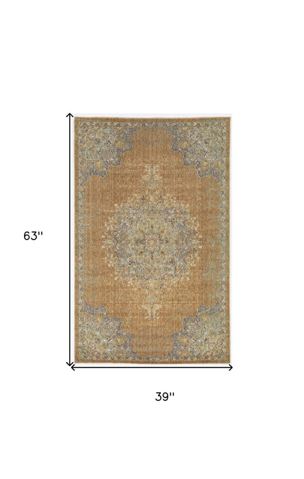 2' X 3' Coffee Wool Medallion Area Rug