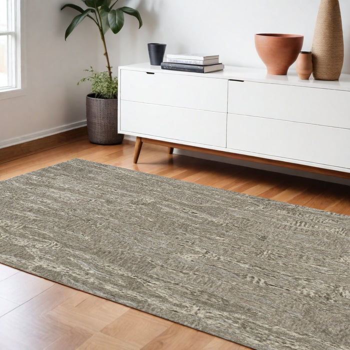 5' X 7' Sand Plain Wool Indoor Area Rug With Viscose Highlights