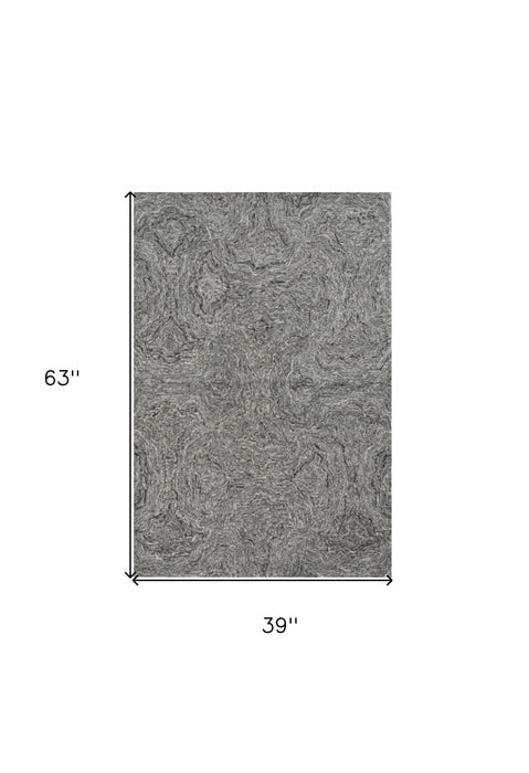 3' X 5' Grey Hand Tufted Abstract Indoor Area Rug