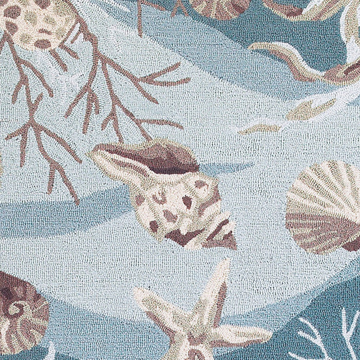 5' X 8' Seafoam Green Hand Hooked Sea Shells Indoor Area Rug