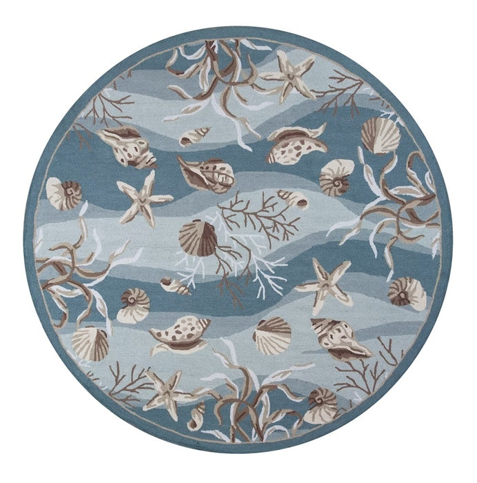 5' X 8' Seafoam Green Hand Hooked Sea Shells Indoor Area Rug