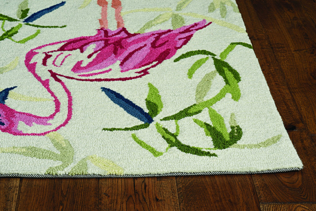 3' X 5' Ivory Pink Hand Hooked Flamingo Indoor Area Rug