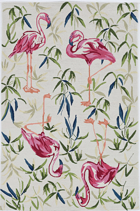 3' X 5' Ivory Pink Hand Hooked Flamingo Indoor Area Rug