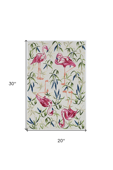 3' X 5' Ivory Pink Hand Hooked Flamingo Indoor Area Rug