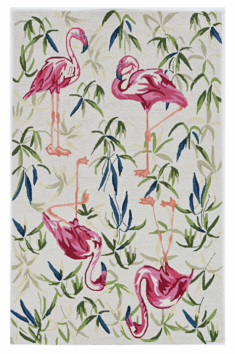 3' X 5' Ivory Pink Hand Hooked Flamingo Indoor Area Rug