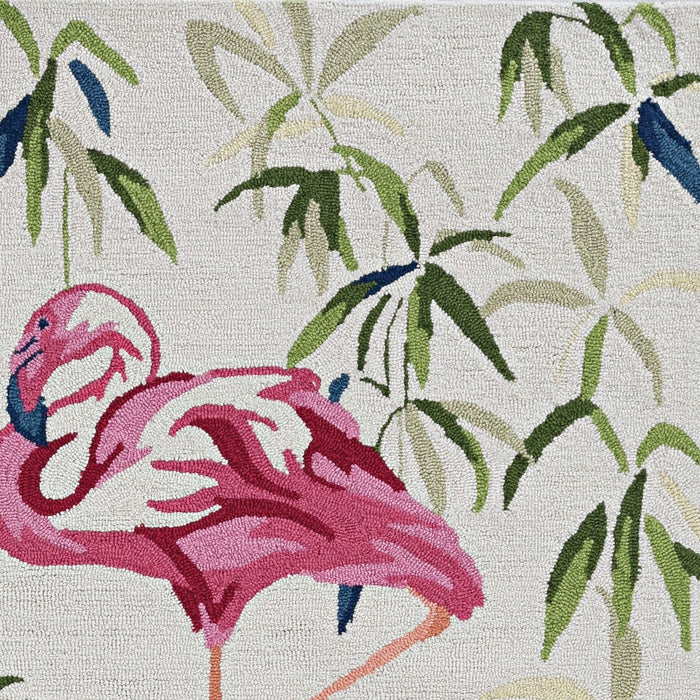 3' X 5' Ivory Pink Hand Hooked Flamingo Indoor Area Rug