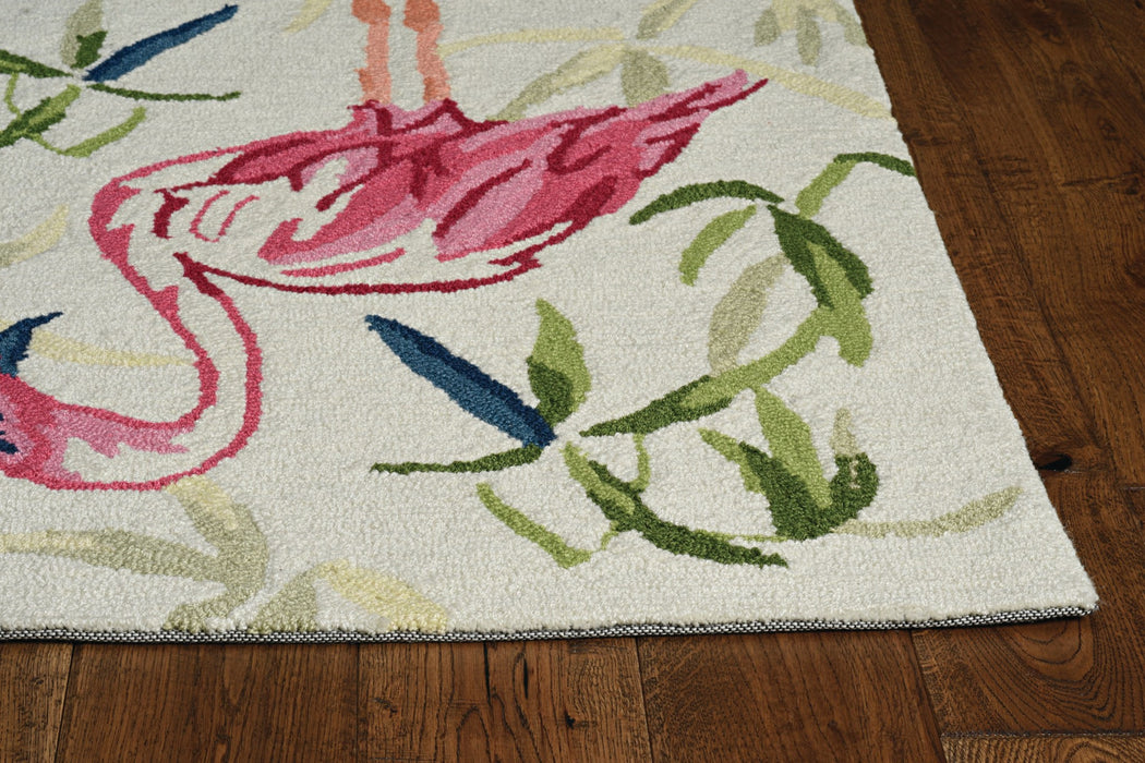 3' X 5' Ivory Pink Hand Hooked Flamingo Indoor Area Rug