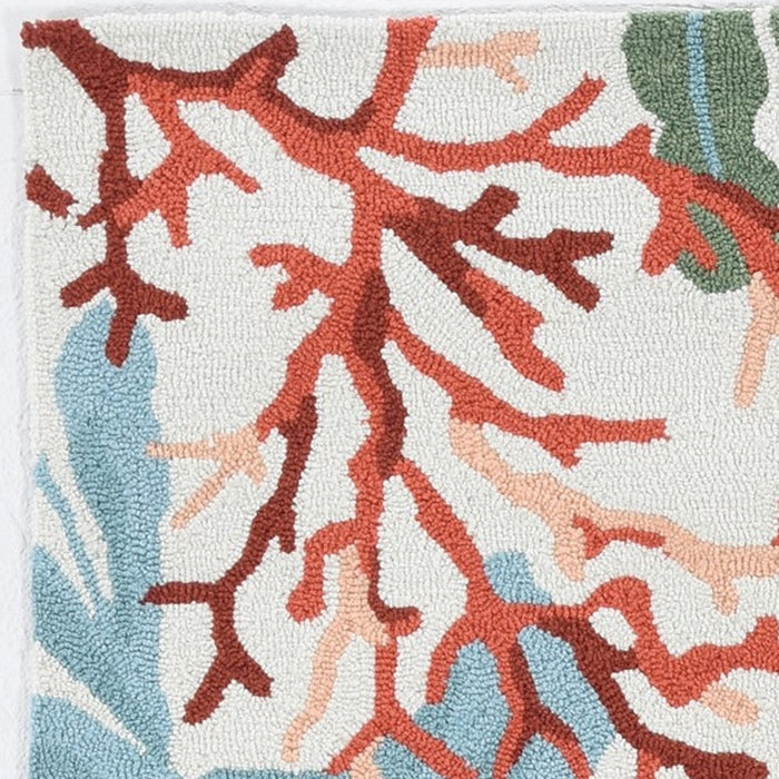 8' X 10' Ivory Hand Hooked Bordered Coral Reef Indoor Area Rug