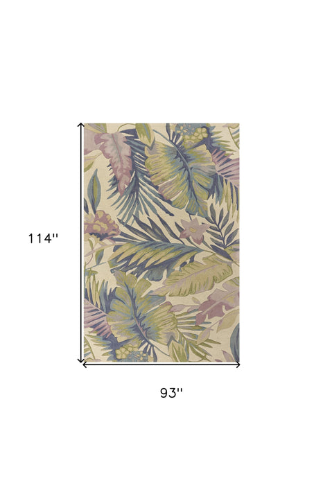 3' X 5' Pastel Tropical Leaves Wool Indoor Area Rug