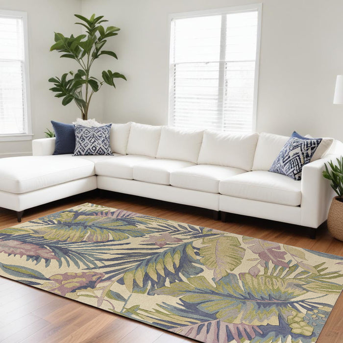 3' X 5' Pastel Tropical Leaves Wool Indoor Area Rug