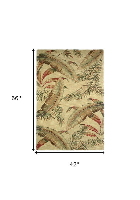 4' X 6' Ivory Hand Tufted Tropical Leaves Indoor Area Rug