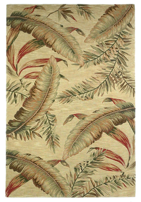 4' X 6' Ivory Hand Tufted Tropical Leaves Indoor Area Rug