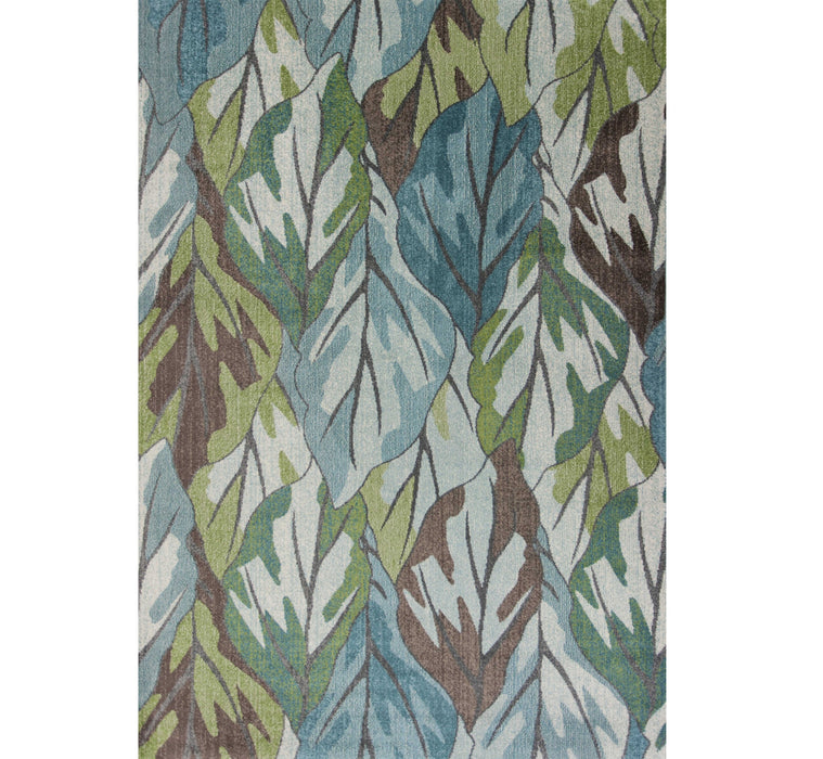 3' X 5' Blue and Green Botanical Leaves Area Rug