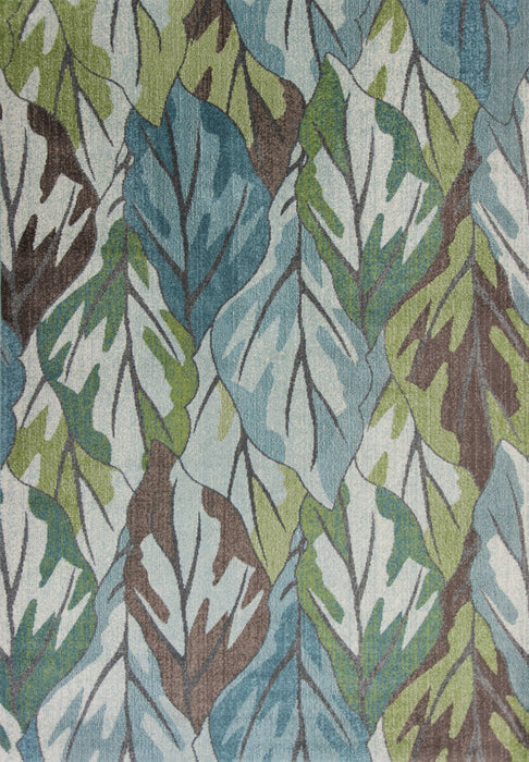 3' X 5' Blue and Green Botanical Leaves Area Rug