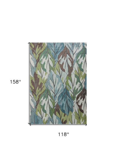 3' X 5' Blue and Green Botanical Leaves Area Rug