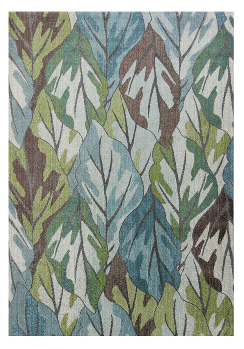 3' X 5' Blue and Green Botanical Leaves Area Rug