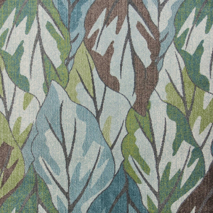 3' X 5' Blue and Green Botanical Leaves Area Rug