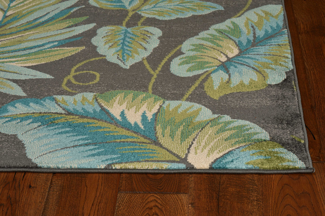 3' X 5' Grey Floral Polypropylene Rug