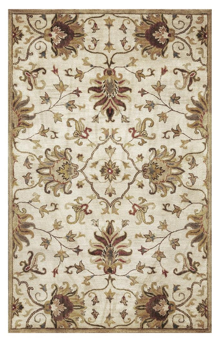 5' X 8' Champagne Beige Hand Tufted Traditional Floral Indoor Area Rug