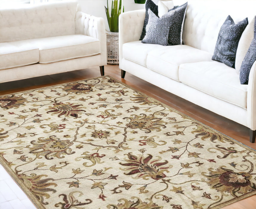 5' X 8' Champagne Beige Hand Tufted Traditional Floral Indoor Area Rug