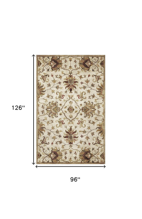 5' X 8' Champagne Beige Hand Tufted Traditional Floral Indoor Area Rug