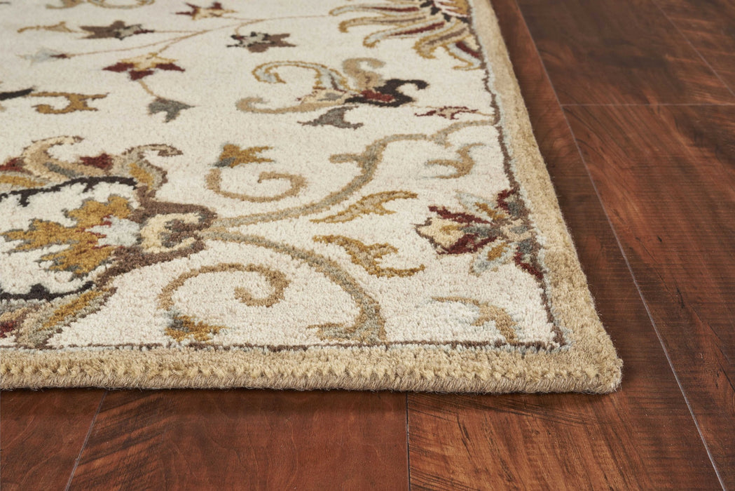 5' X 8' Champagne Beige Hand Tufted Traditional Floral Indoor Area Rug