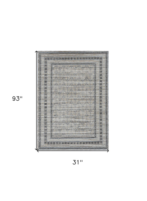 2' X 8' Grey Bordered Runner Rug