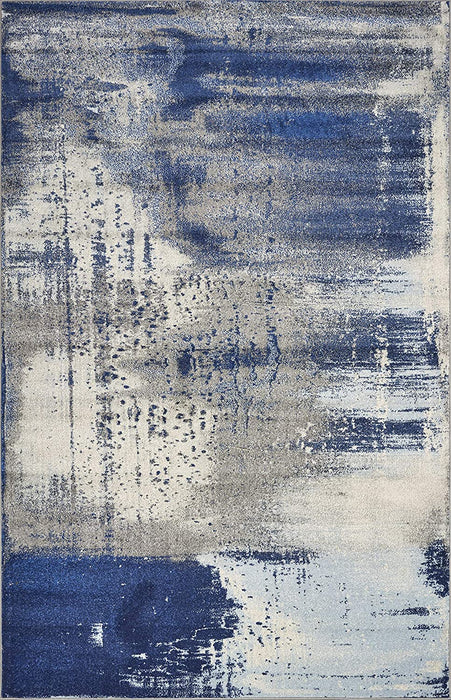 8' X 10' Blue and Ivory Abstract Shag Area Rug