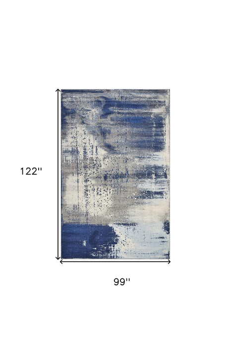 8' X 10' Blue and Ivory Abstract Shag Area Rug