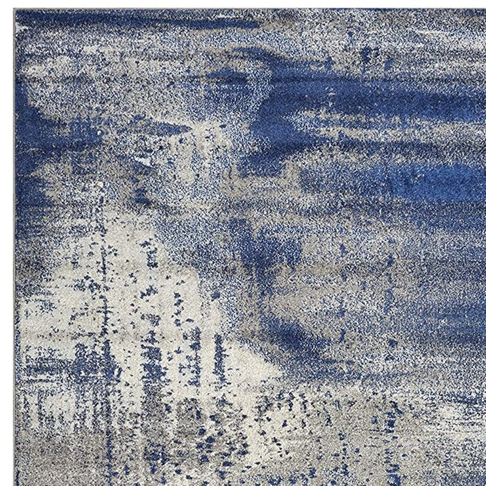 8' X 10' Blue and Ivory Abstract Shag Area Rug