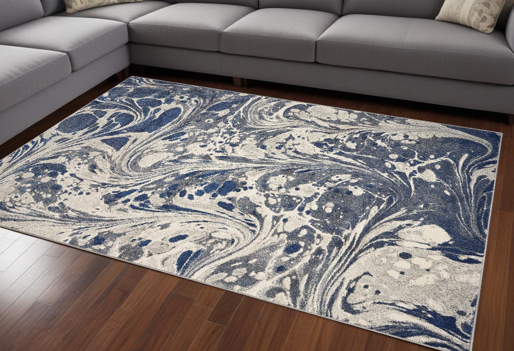 3' X 5' Grey Blue Machine Woven Marble Indoor Area Rug