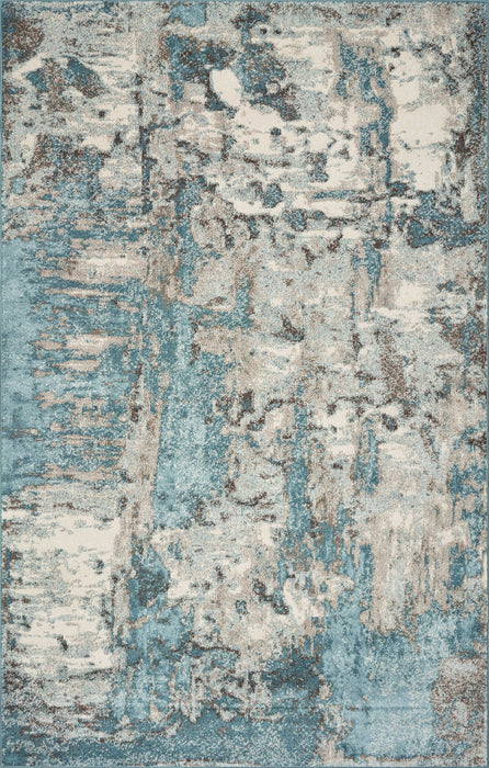 7' X 9' Ivory Or Teal Abstract Design Indoor Area Rug