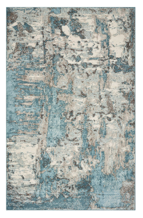 7' X 9' Ivory Or Teal Abstract Design Indoor Area Rug