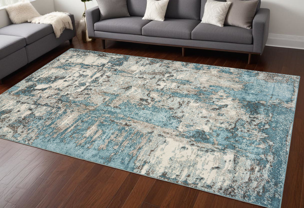 7' X 9' Ivory Or Teal Abstract Design Indoor Area Rug