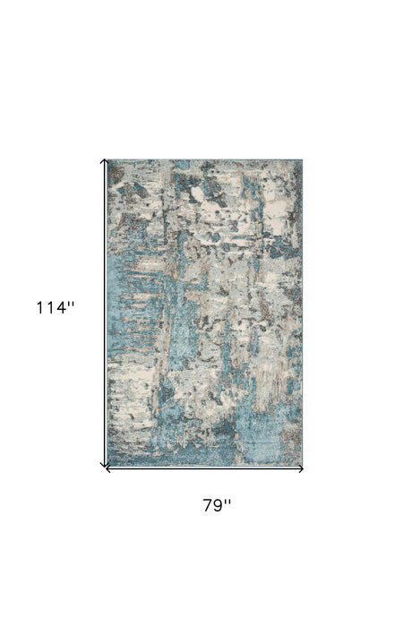 7' X 9' Ivory Or Teal Abstract Design Indoor Area Rug